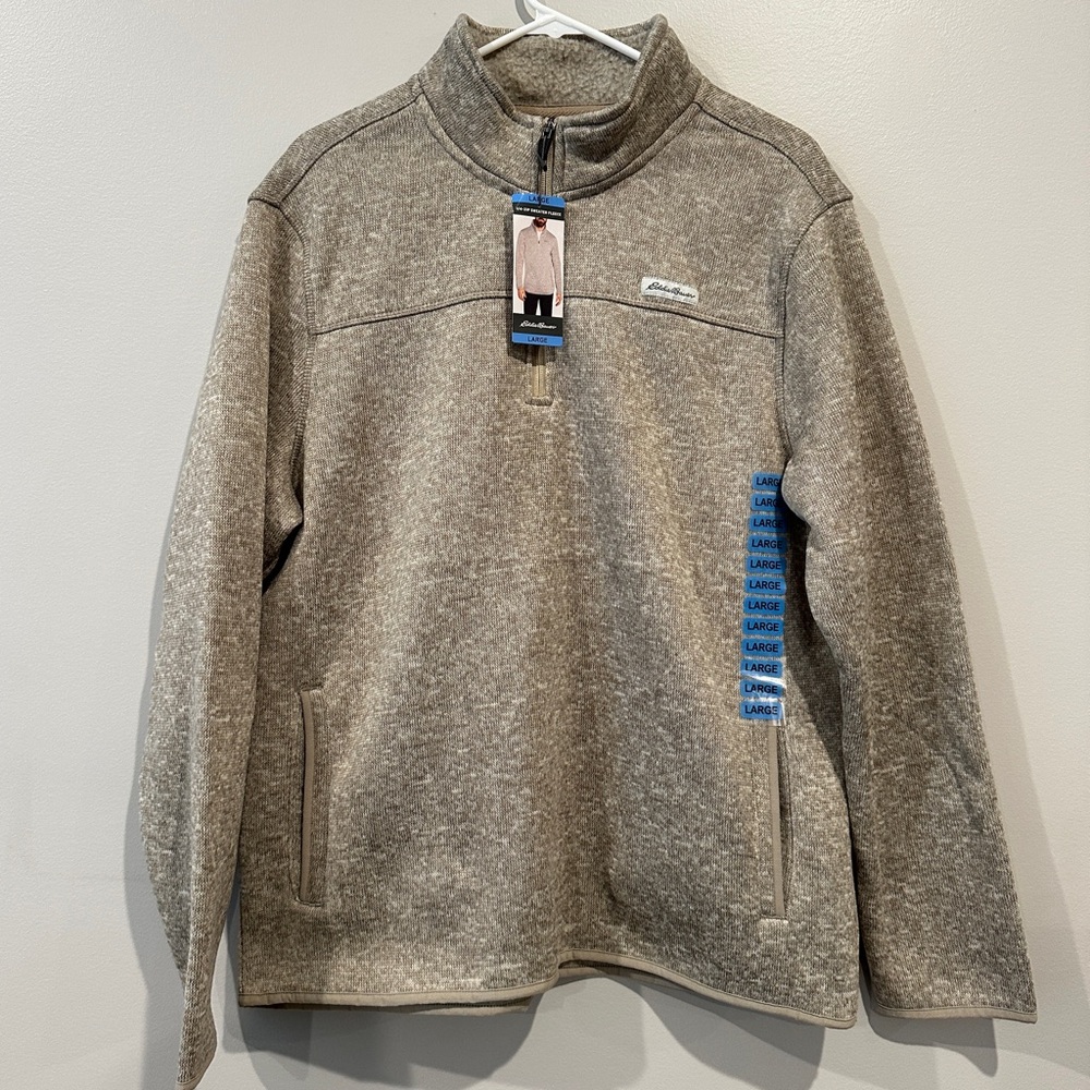 Eddie Bauer Oatmeal Heather 1/4-Zip Sweater Fleece Pullover
